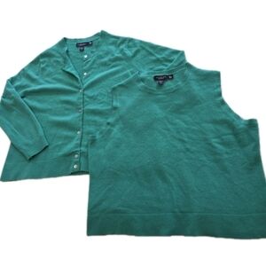 Land's End Green Cashmere Cardigan & Tank Shell Top Set Size XL 18